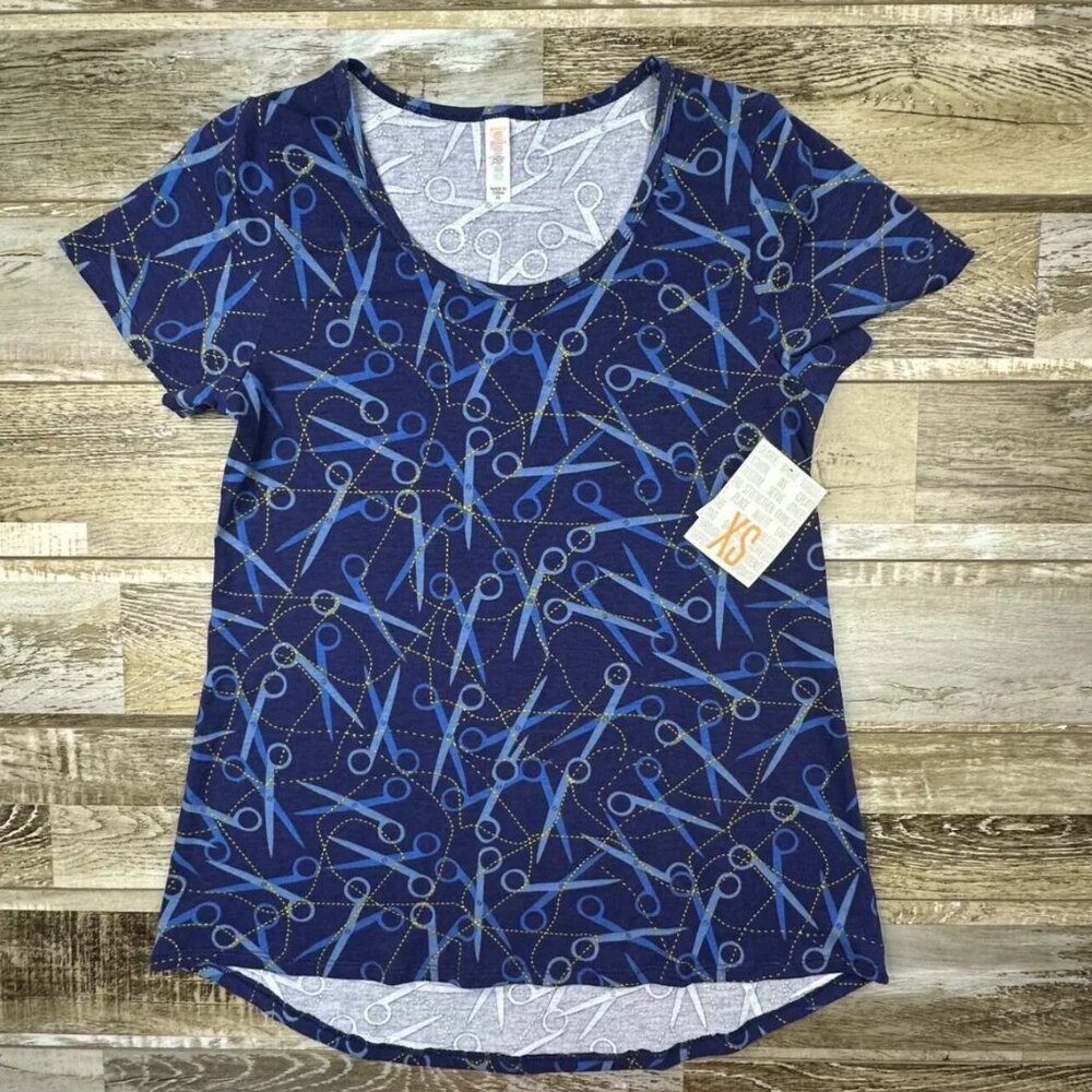 XS Lularoe Classic T NWT blue scissors short sleeve